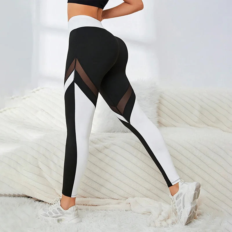 Women's High Waist Yoga Tummy Control Colorblock Leggings