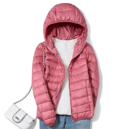 Women's Hooded Zipper Glossy Puffer Jacket
