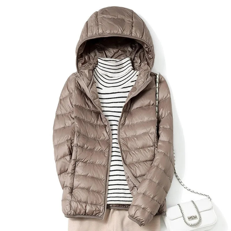 Women's Hooded Zipper Glossy Puffer Jacket