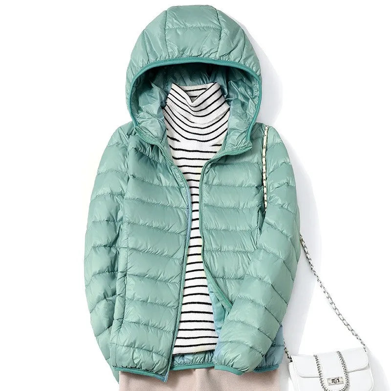 Women's Hooded Zipper Glossy Puffer Jacket