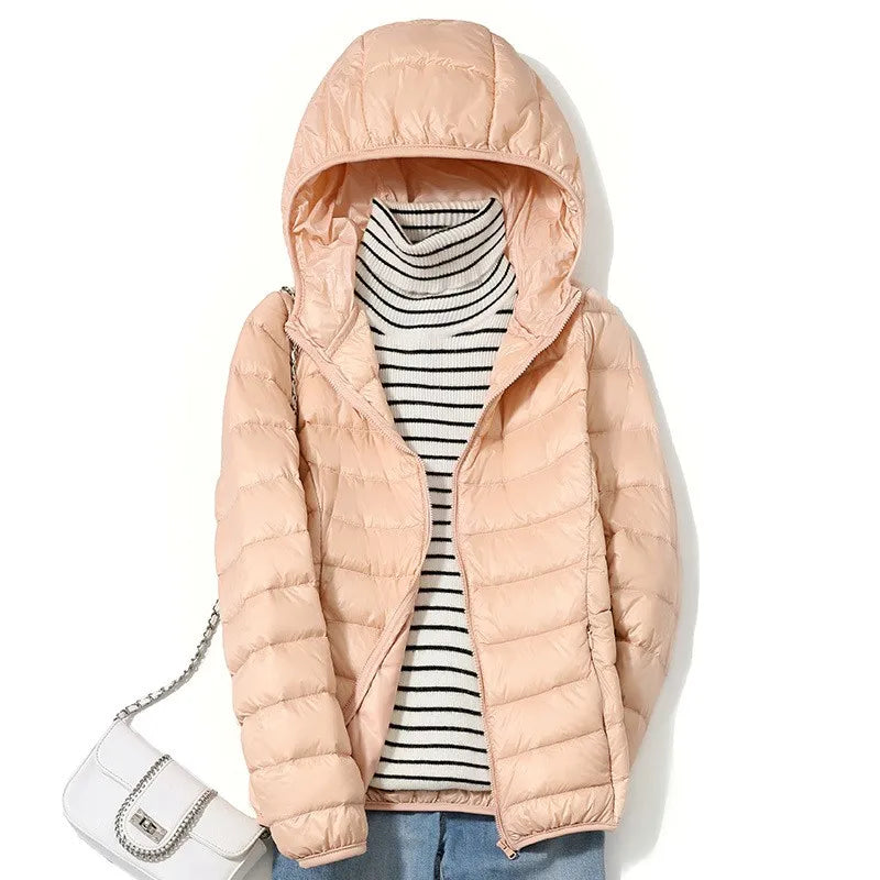 Women's Hooded Zipper Glossy Puffer Jacket