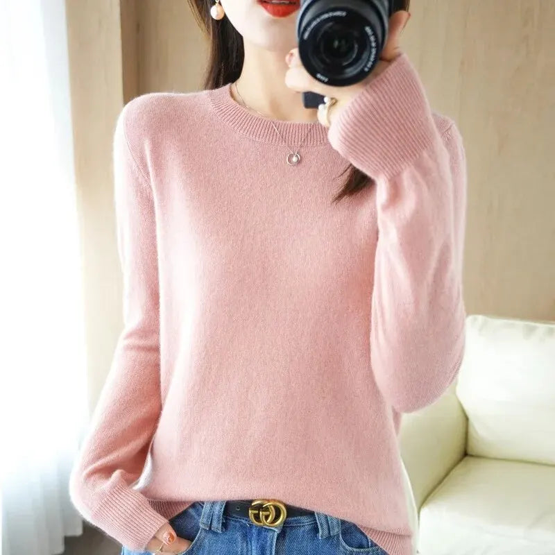 Women's Knit Bottoming Crew Neck Pullover Sweater