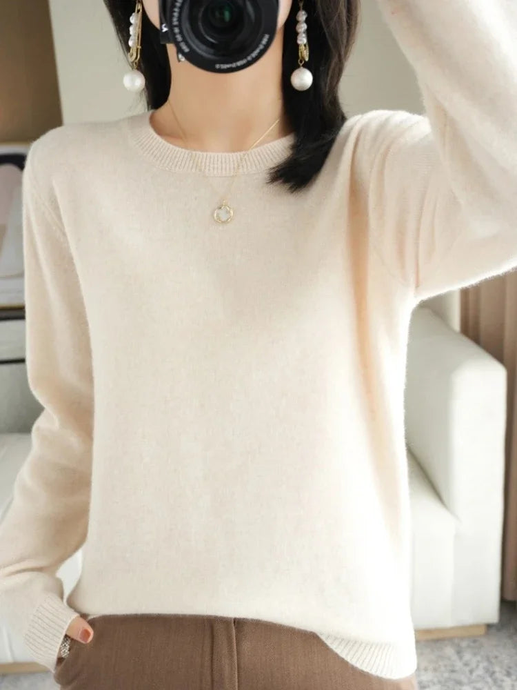Women's Knit Bottoming Crew Neck Pullover Sweater