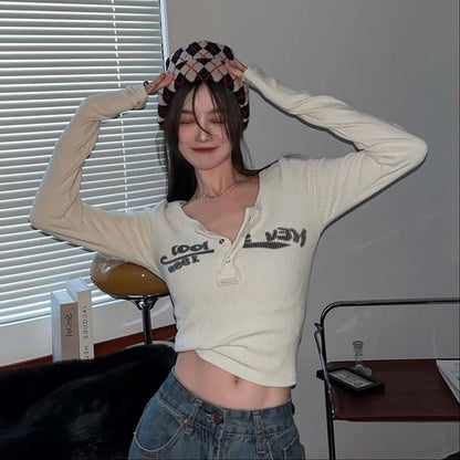 Women's Chic Knitted Crew Neck Print T-Shirt