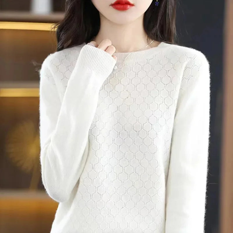 Women's Knitted LongSleeve Crew Neck Cashmere Sweater