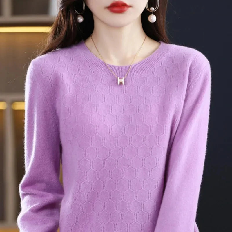 Women's Knitted LongSleeve Crew Neck Cashmere Sweater
