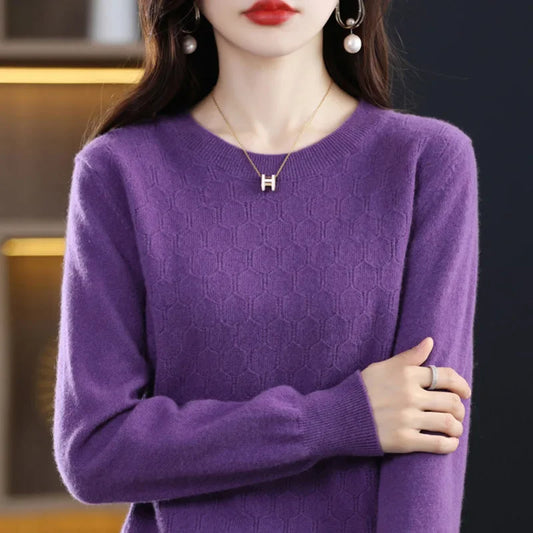 Women's Knitted Long Sleeve Crew Neck Cashmere Sweater