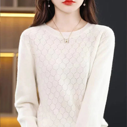 Women's Knitted Long Sleeve Crew Neck Cashmere Sweater