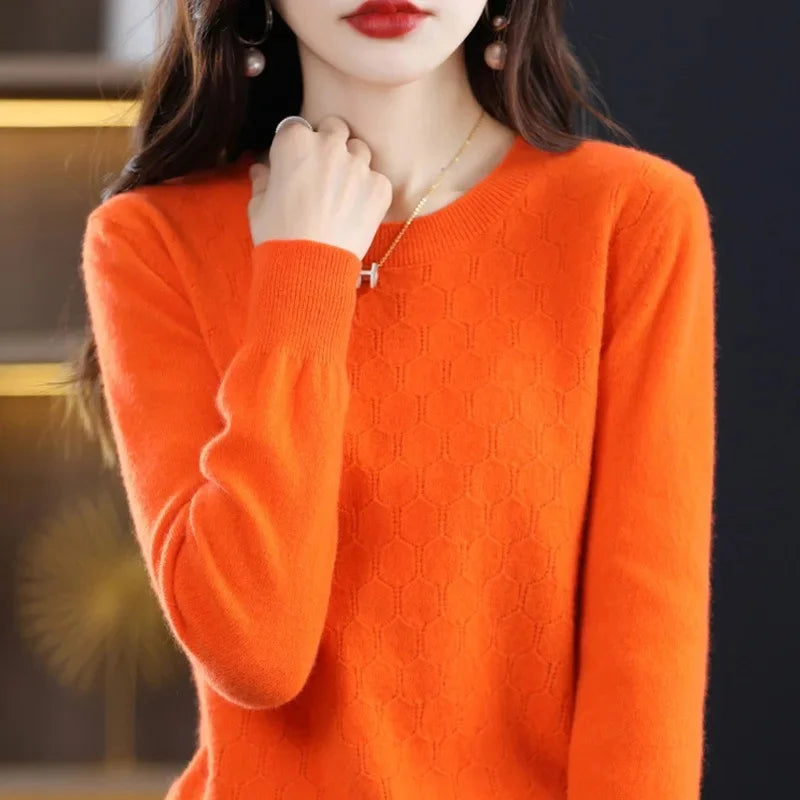 Women's Knitted Long Sleeve Crew Neck Cashmere Sweater