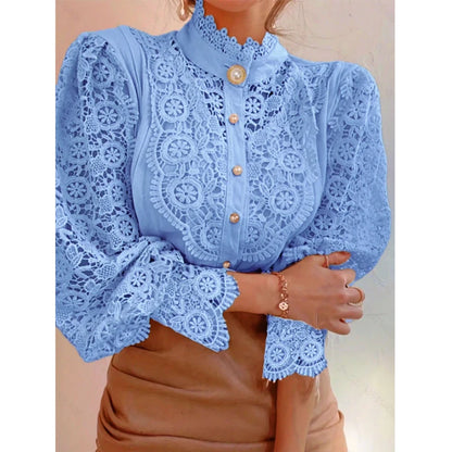 Women's Lace Up Hollow Out Stand Collar Shirt Blouse