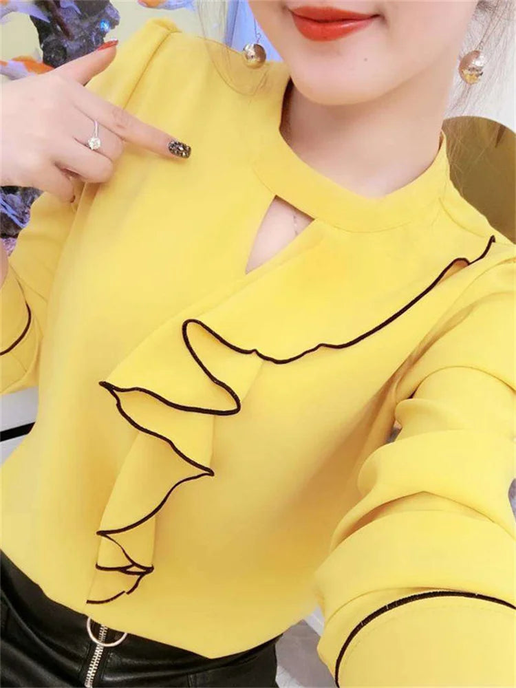 Women's Lantern Sleeve Stand Collar Ruffles Blouse