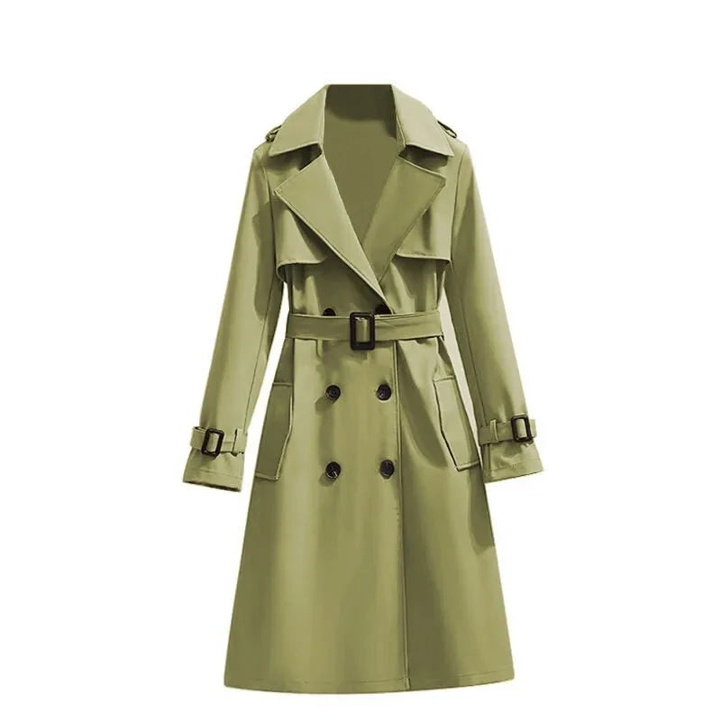 Women's Long Sleeve Mid Length Belted Trench Coat