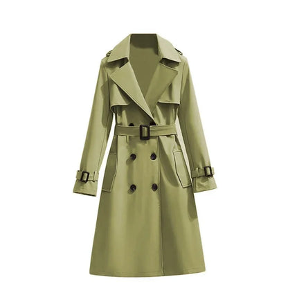 Women's Long Sleeve Mid Length Belted Trench Coat