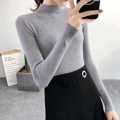 Women's Long Sleeve Knitted Mock Neck Sweater