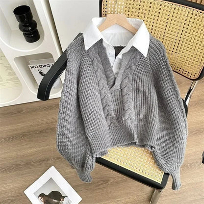 Women's Long Sleeve Loose Polo Collar Sweater