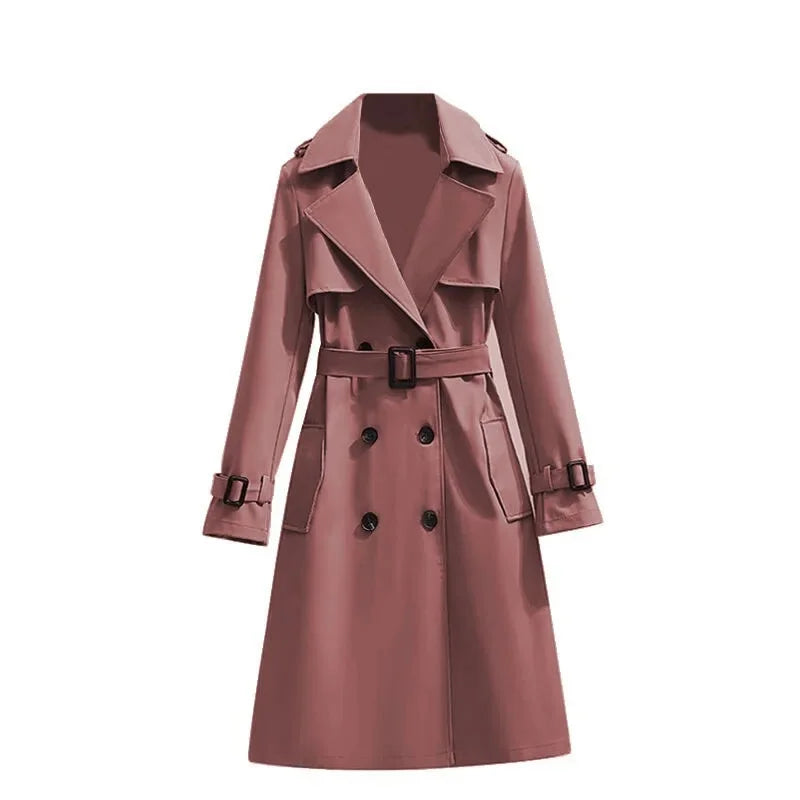 Women's Long Sleeve Mid Length Belted Trench Coat