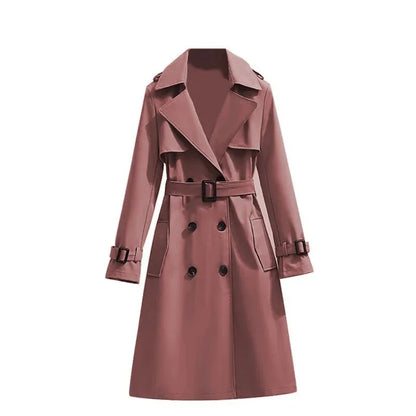 Women's Long Sleeve Mid Length Belted Trench Coat
