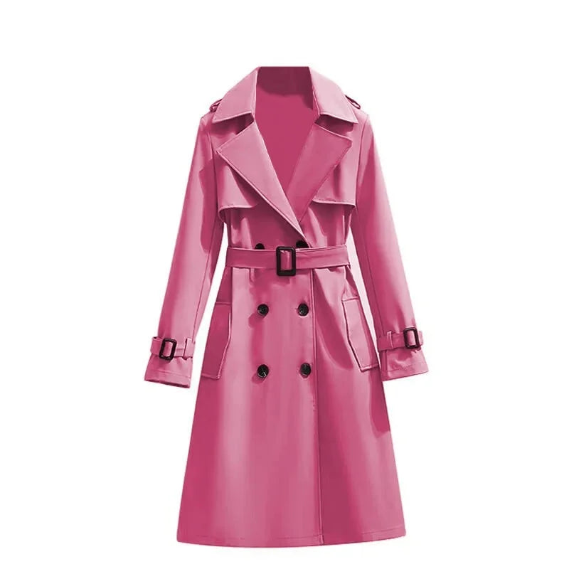 Women's Long Sleeve Mid Length Belted Trench Coat