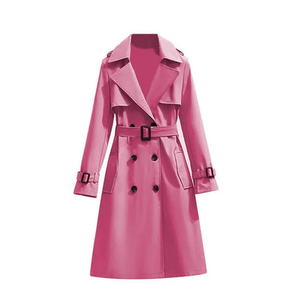 Women's Long Sleeve Mid Length Belted Trench Coat