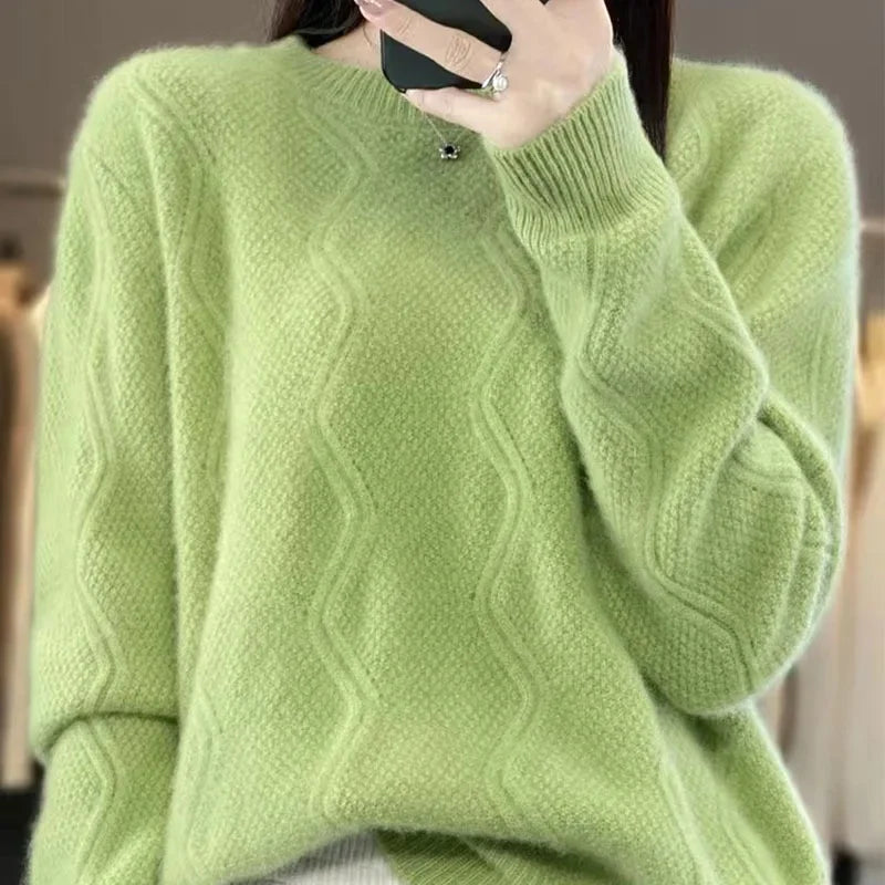 Women's LongSleeve O Neck Loose Knitted Sweater