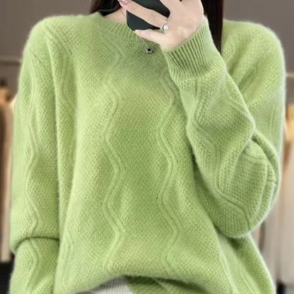 Women's LongSleeve O Neck Loose Knitted Sweater