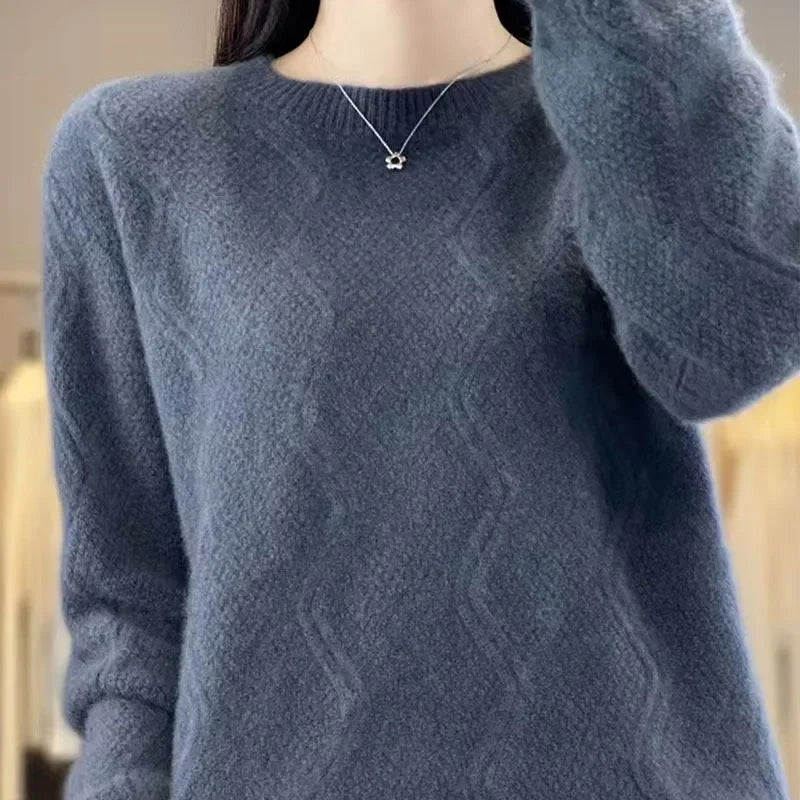 Women's LongSleeve O Neck Loose Knitted Sweater