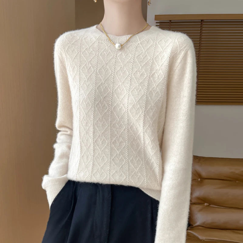 Women's Long Sleeve O-Neck Thick Wool Sweater