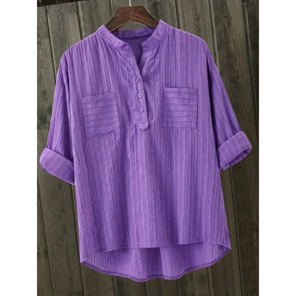 Women's Long Sleeve V-Neck Cotton Linen Blouses