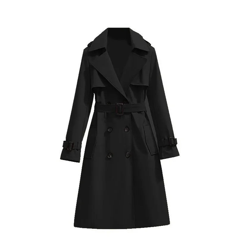 Women's Long Sleeve Mid Length Belted Trench Coat