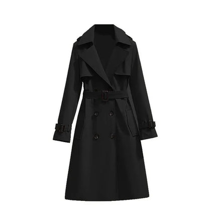 Women's Long Sleeve Mid Length Belted Trench Coat