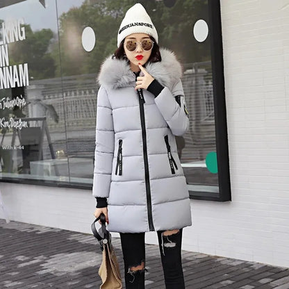 Women's Long Sleeve Cotton Fur Collar Hoodie Coat