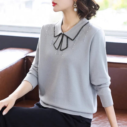 Women's Long Sleeve Knitted Bow Neck Sweater