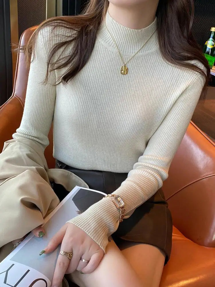 Women's Long Sleeve Knitted Mock Neck Sweater