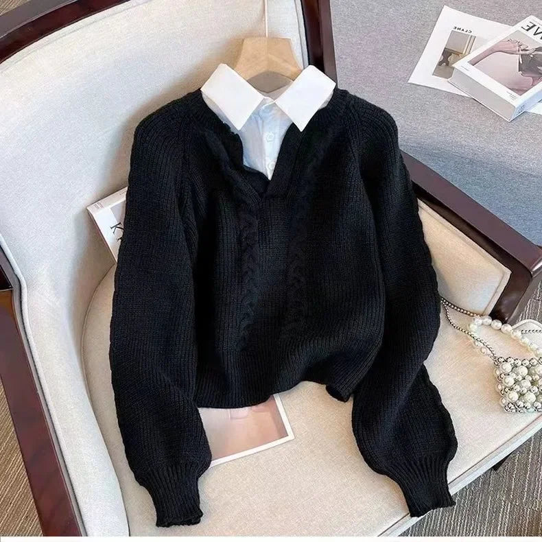 Women's Long Sleeve Loose Polo Collar Sweater