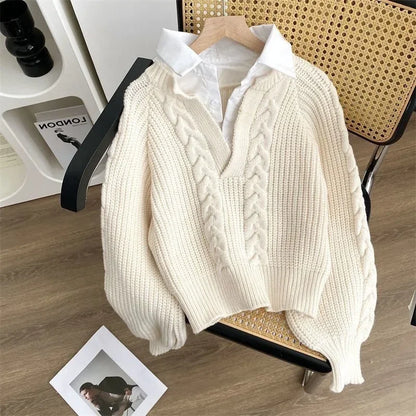 Women's Long Sleeve Loose Polo Collar Sweater