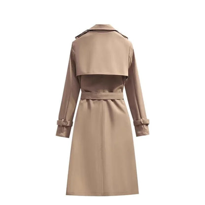 Women's Long Sleeve Mid Length Belted Trench Coat