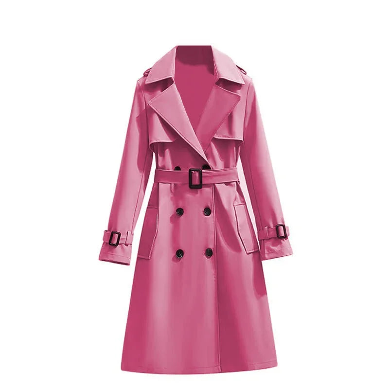 Women's Long Sleeve Mid Length Belted Trench Coat