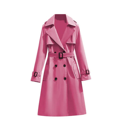 Women's Long Sleeve Mid Length Belted Trench Coat