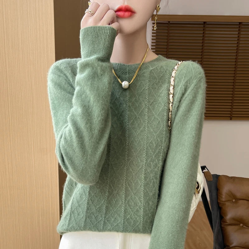 Women's Long Sleeve O-Neck Thick Wool Sweater