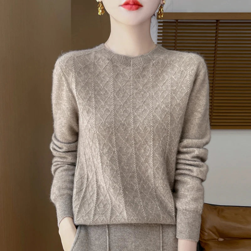 Women's Long Sleeve O-Neck Thick Wool Sweater
