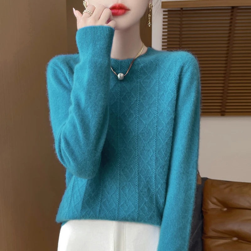 Women's Long Sleeve O-Neck Thick Wool Sweater