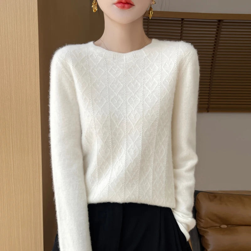 Women's Long Sleeve O-Neck Thick Wool Sweater