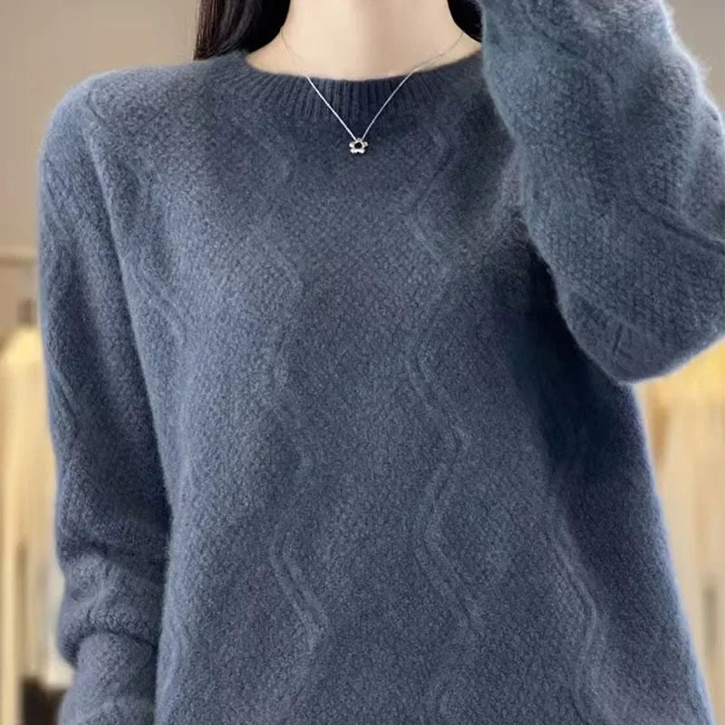 Women's Long Sleeve O Neck Loose Knitted Sweater