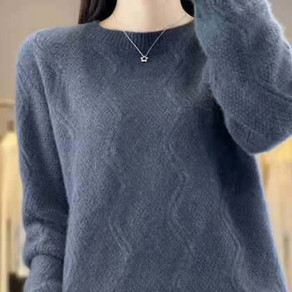 Women's Long Sleeve O Neck Loose Knitted Sweater
