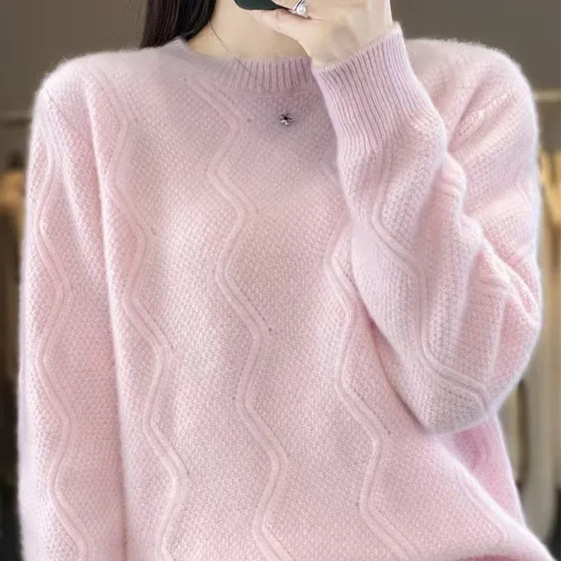 Women's Long Sleeve O Neck Loose Knitted Sweater