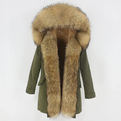 Women's Long Sleeve Squirrel Fur Hoode Parka Jacket
