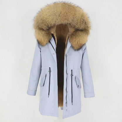 Women's Long Sleeve Squirrel Fur Hoode Parka Jacket