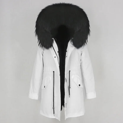 Women's Long Sleeve Squirrel Fur Parka Jacket