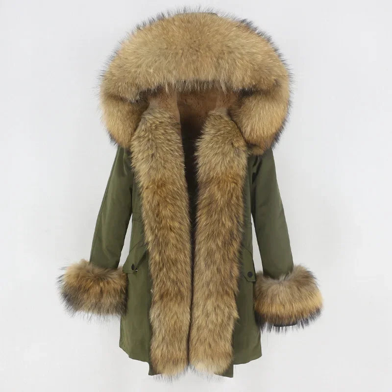 Women's Long Sleeve Squirrel Fur Parka Jacket