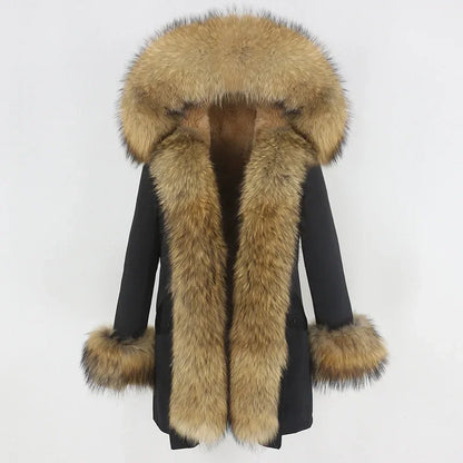 Women's Long Sleeve Squirrel Fur Parka Jacket